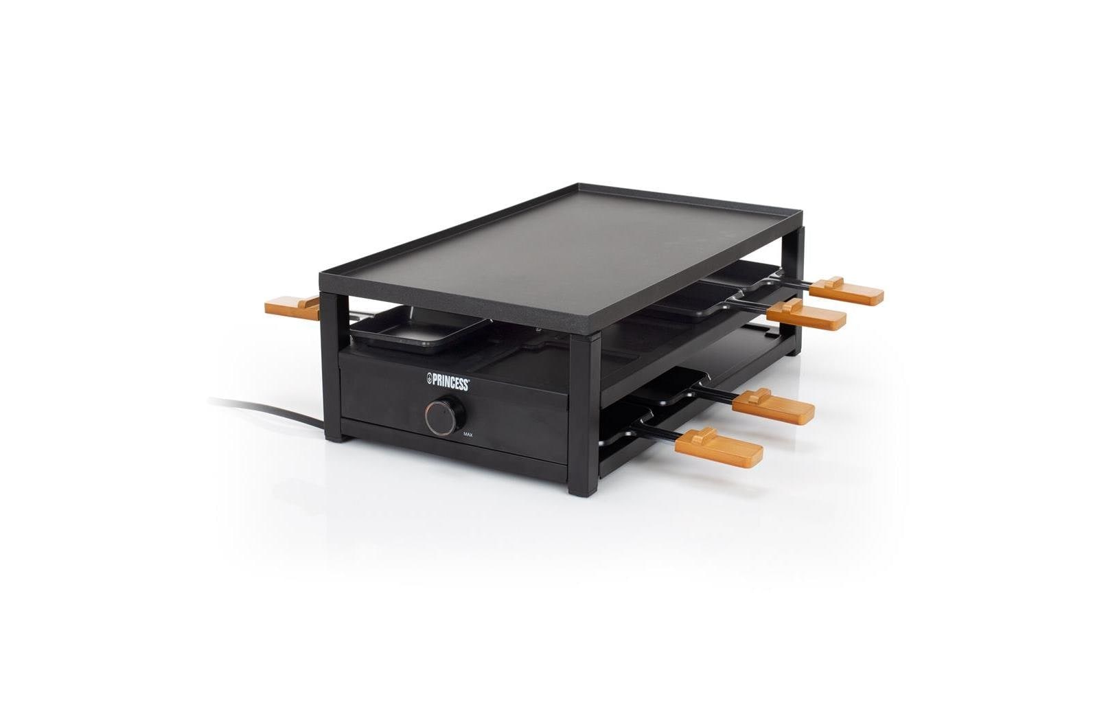 PRINCESS Raclette »Black Steel« 8 Stk. Raclettepfännchen 1.300 W Holzart: Bambus (China)