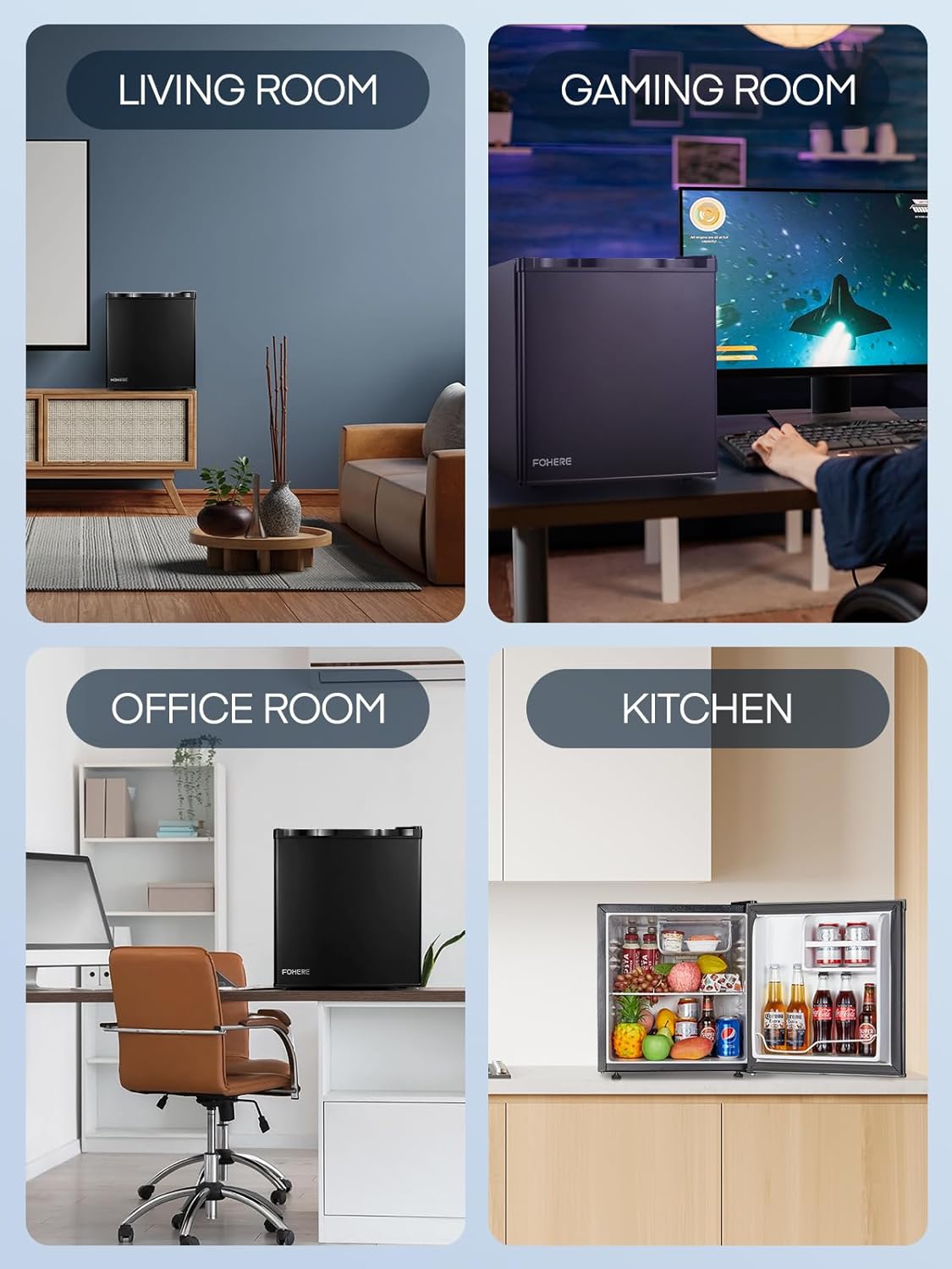 Mini Kühlschrank E 46L mit Eisfach, Kühlschrank Klein 42 dB, Wechselbarer Türanschlag, Energiesparend, Temperaturregelung, Ideal für Küche, Büro, Schlafzimmer, Hotels und kleine Wohnungen (Schwarz)