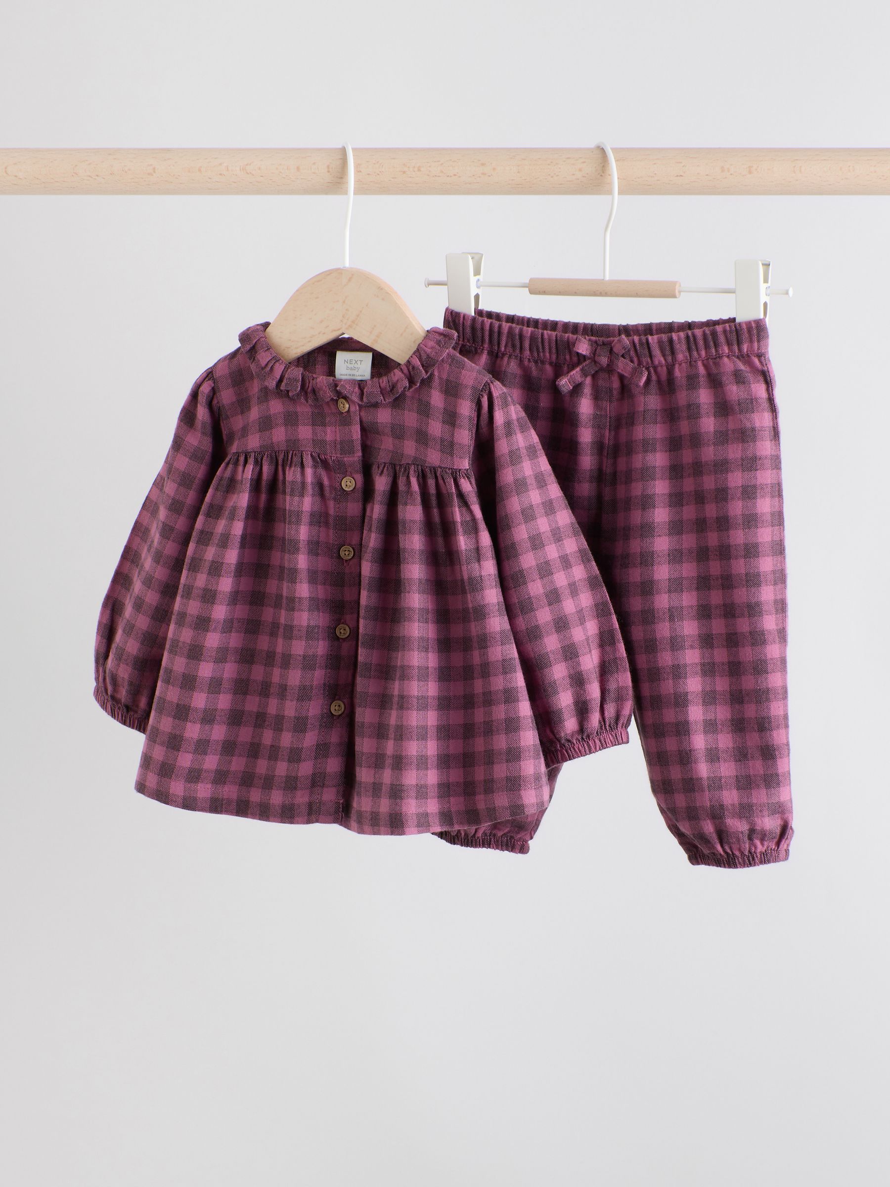 PURPLE GINGHAM - 2 -delige babyset van geweven tops en broeken met lange mouwen (0mnd -2jr)