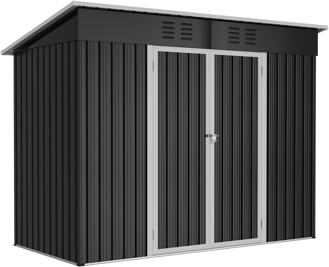 Amopatio Gerätehaus, Gartenhaus mit Pultdach, Geräteschuppen 228x109x182 cm (BxTxH), Gartenhaus Metall mit Tür, Verzinkte Gartenhülle Metall-Schuppen mit Fundamentrahmen, Schwarz