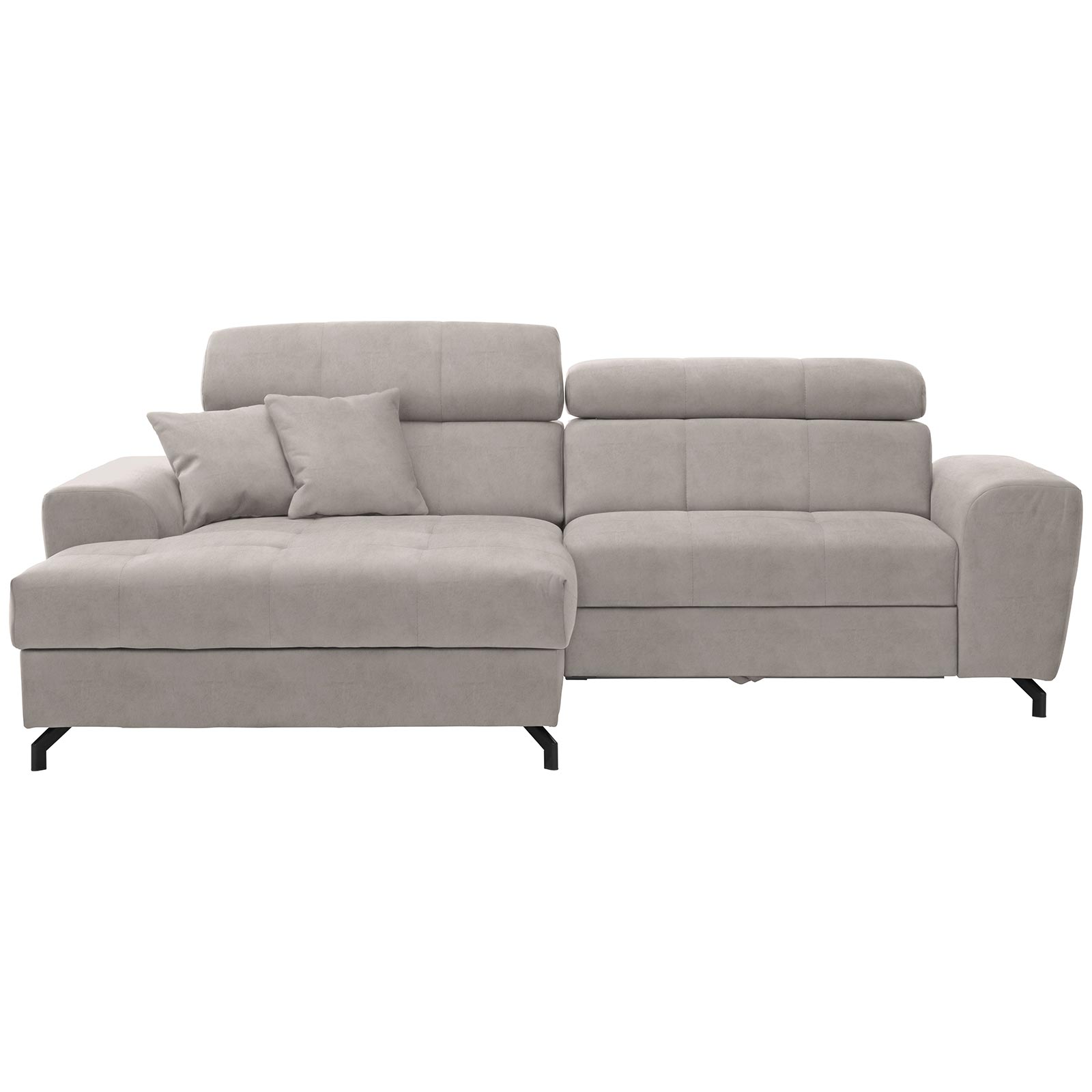 Ecksofa - beige - Samt - mit Liegefunktion - Recamiere links