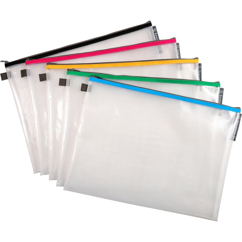 Pochettes de rangement à fermeture éclair A3 Exacompta couleurs assorties