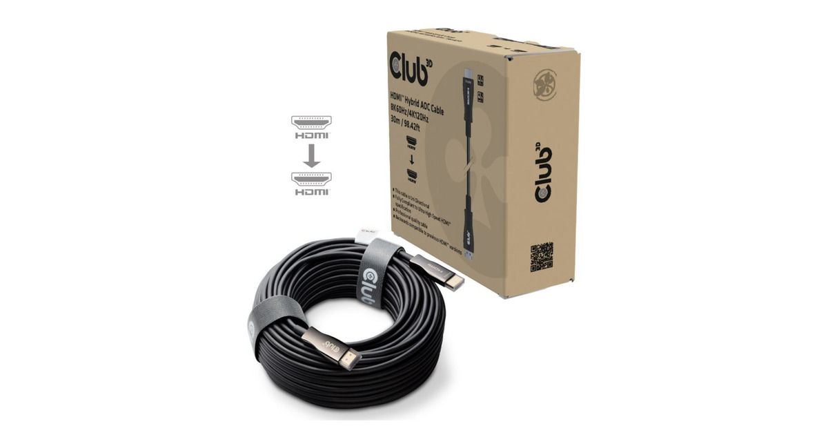 Club 3DHDMI hybride AOC kabel 8K60Hz/4K120Hz 30m  (Zwart)