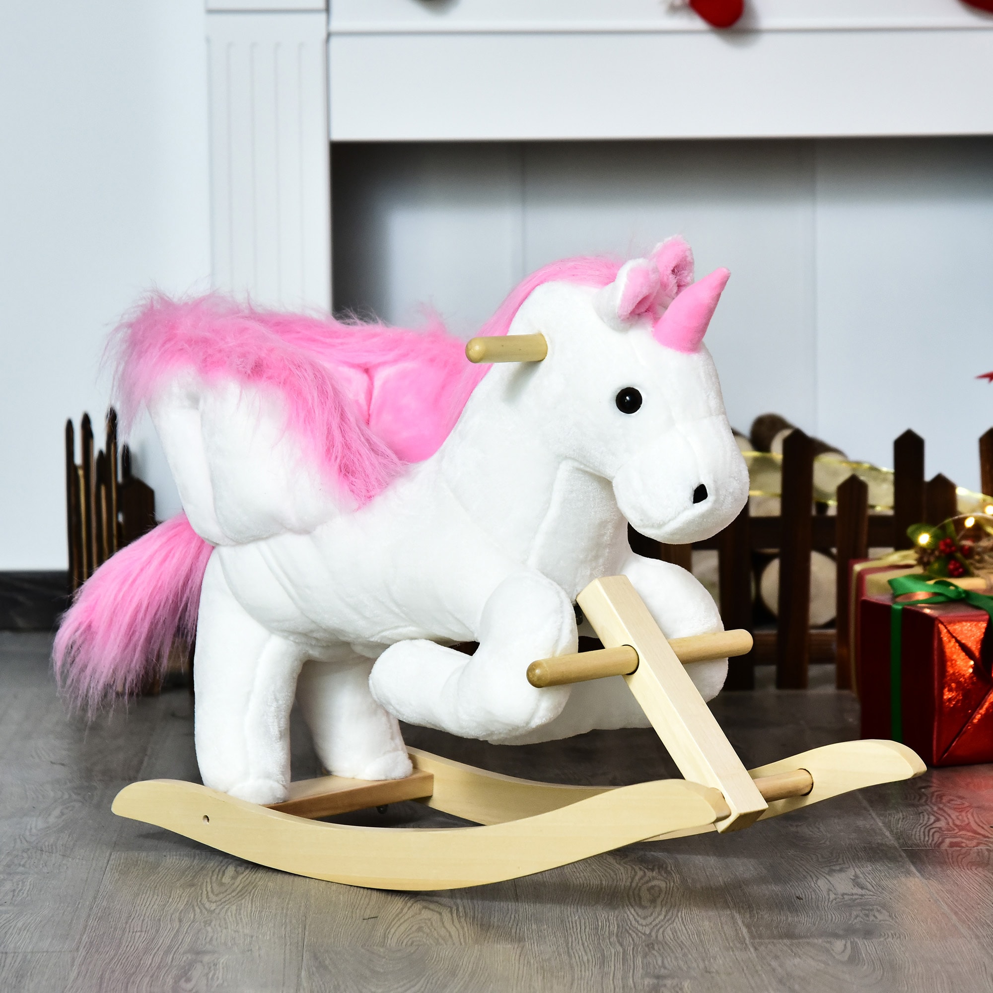 HOMCOM Schaukeltier mit Einhorndesign bunt 65L x 32B x 55H cm