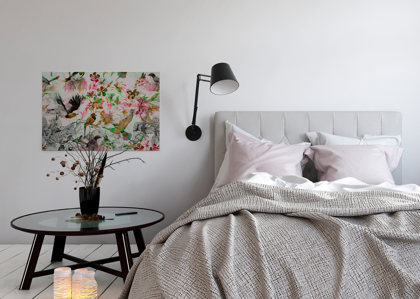 Leinwandbild VÖGEL - grün-pink - 90x60 cm