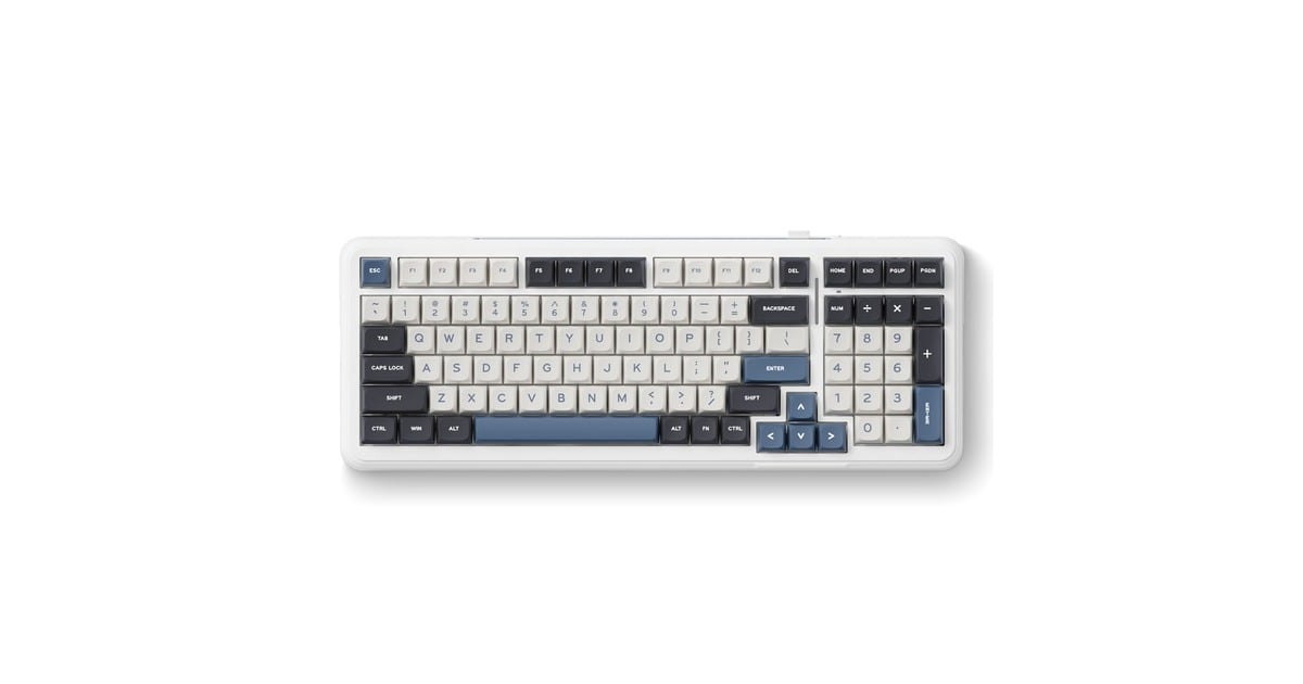 MCHOSEK99 Navy Blue Hyacinth Wireless Gasket Mount Mechanical, toetsenbord  (Wit/blauw, US lay-out, KTT Hyacinth, 98%, RGB, Hot swap, Double-Shot PBT, draadloos / Bluetooth / USB-C)