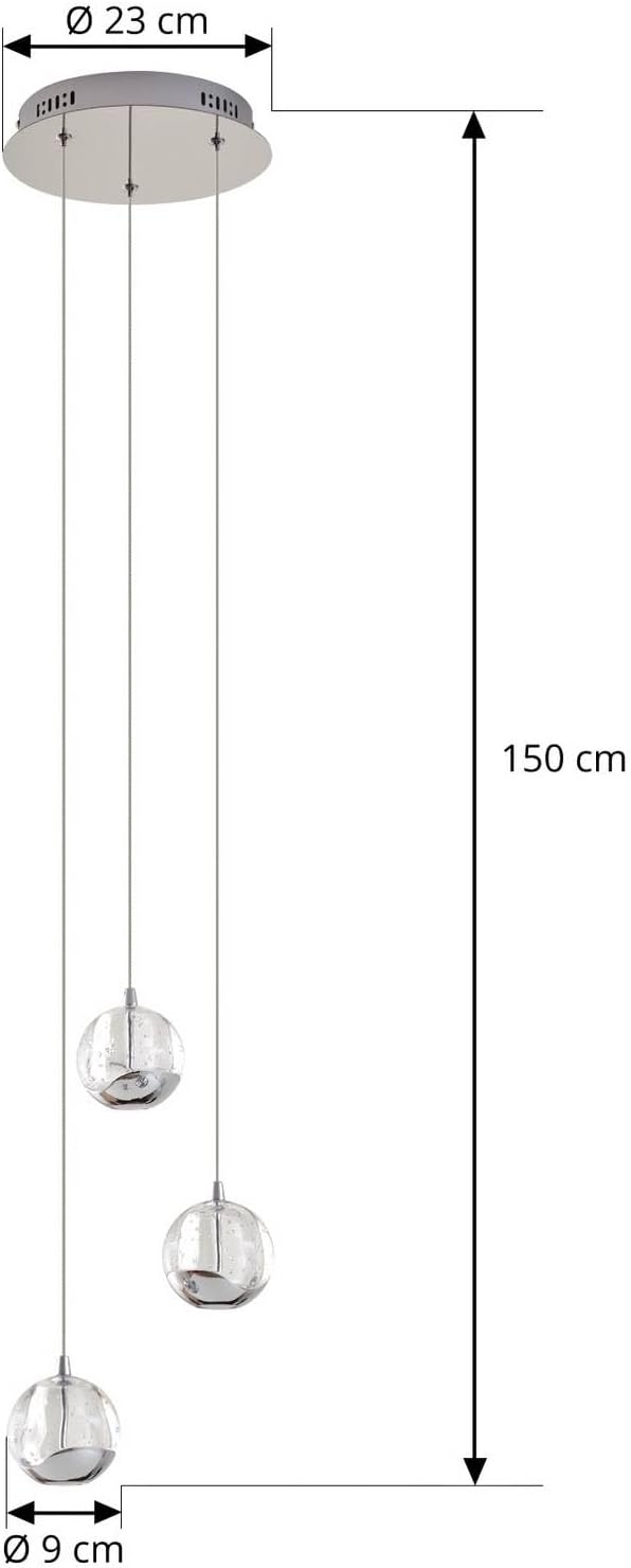 Lucande LED Esstisch Pendelleuchte Glas chrom, Hängeleuchte Esszimmer 15W Hängelampe Wohnzimmer Schlafzimmer Esszimmerlampe Pendellampe