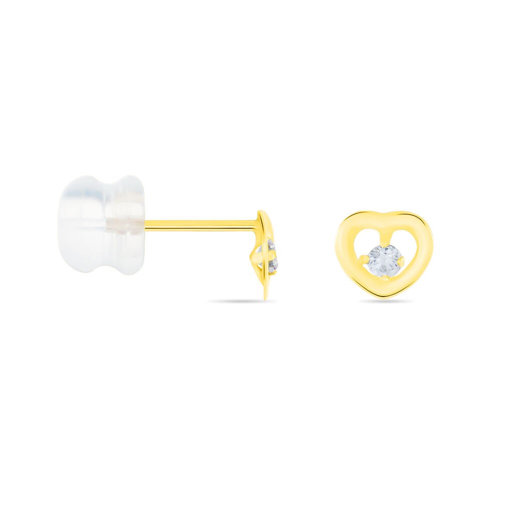 Boucles D'oreilles Puces Daria Cœur Or Jaune Oxyde De Zirconium
