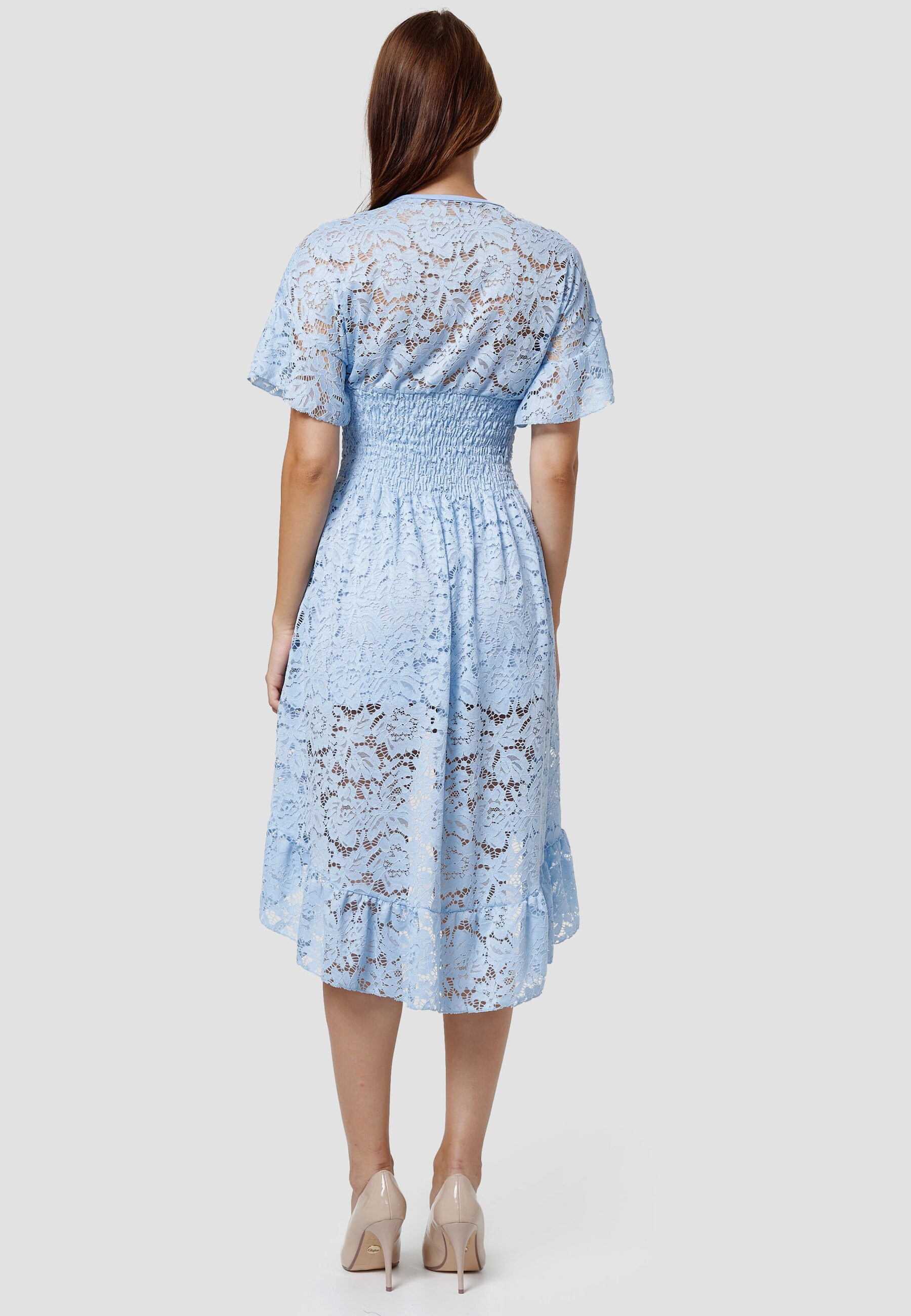 RAYSHYNE Damen Sommerkleid Sommerliches Spitzenkleid im asymmetrischen Schnitt RS14