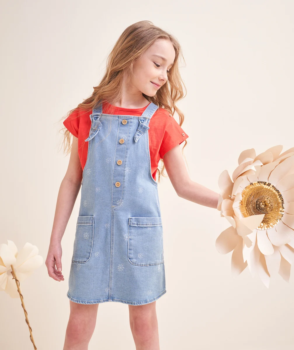 ROBE À BRETELLES FILLE EN DENIM BLEU LOW IMPACT