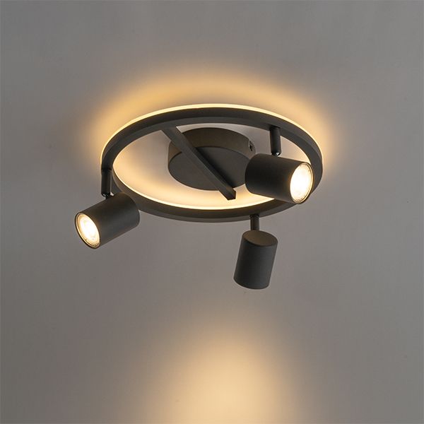 Plafondspot zwart GU10 50mm 3-lichts rond incl. backlight - Back Up