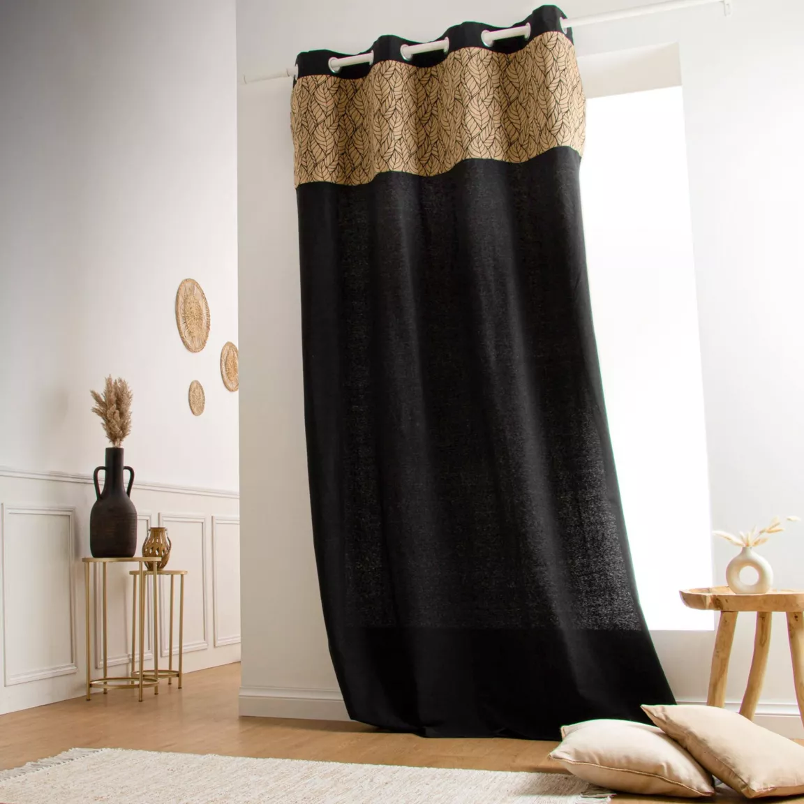 Rideau coton et jute (140 x 280 cm) Nama Noir