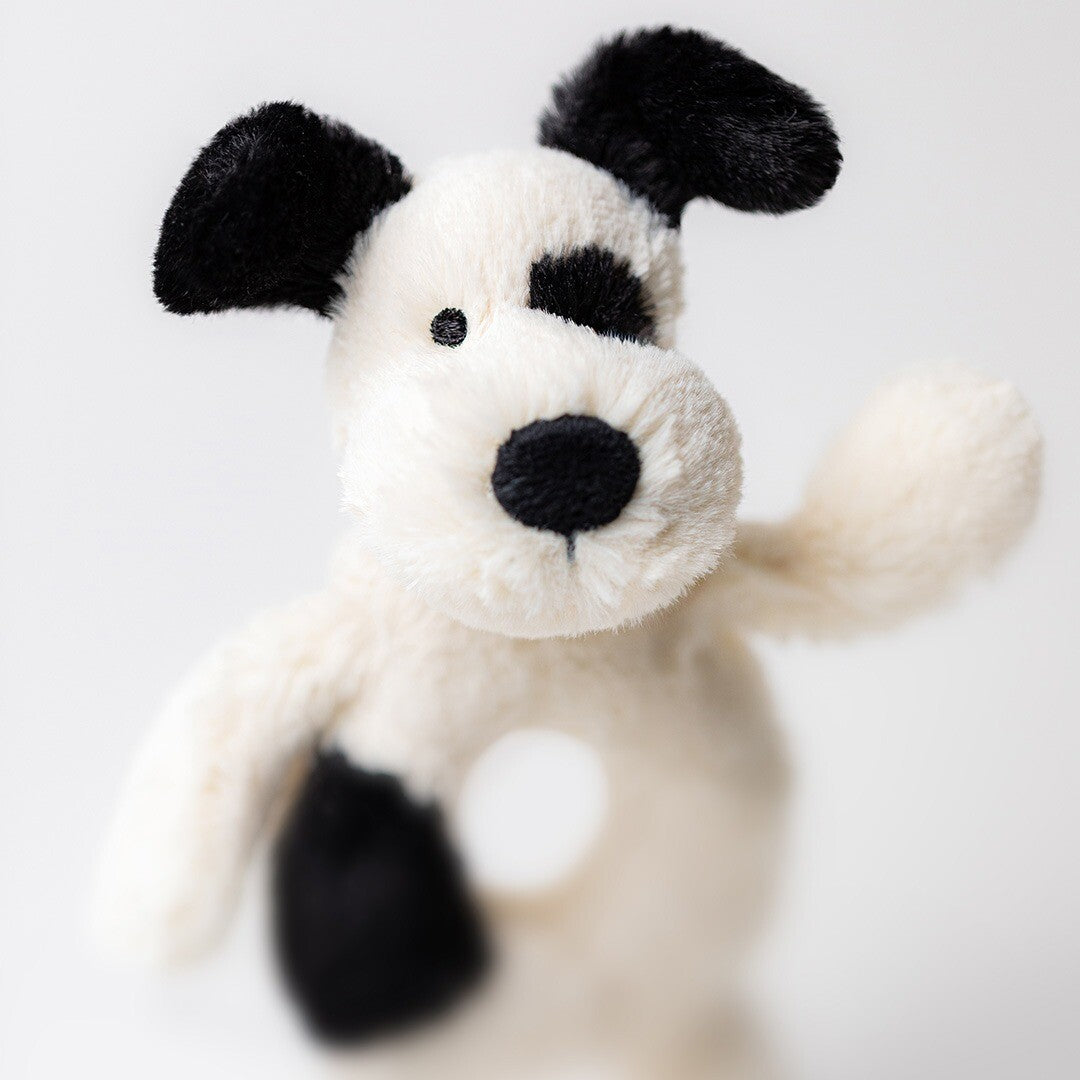 Jellycat rammelaar bashful black&cream puppy