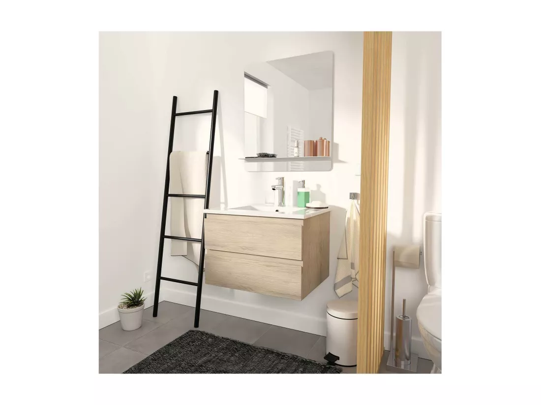 Meuble simple vasque décor chêne 60cm + vasque