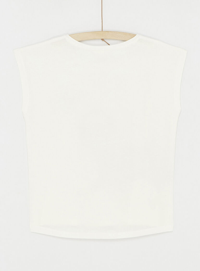 T-shirt écru à animation chat pour fille