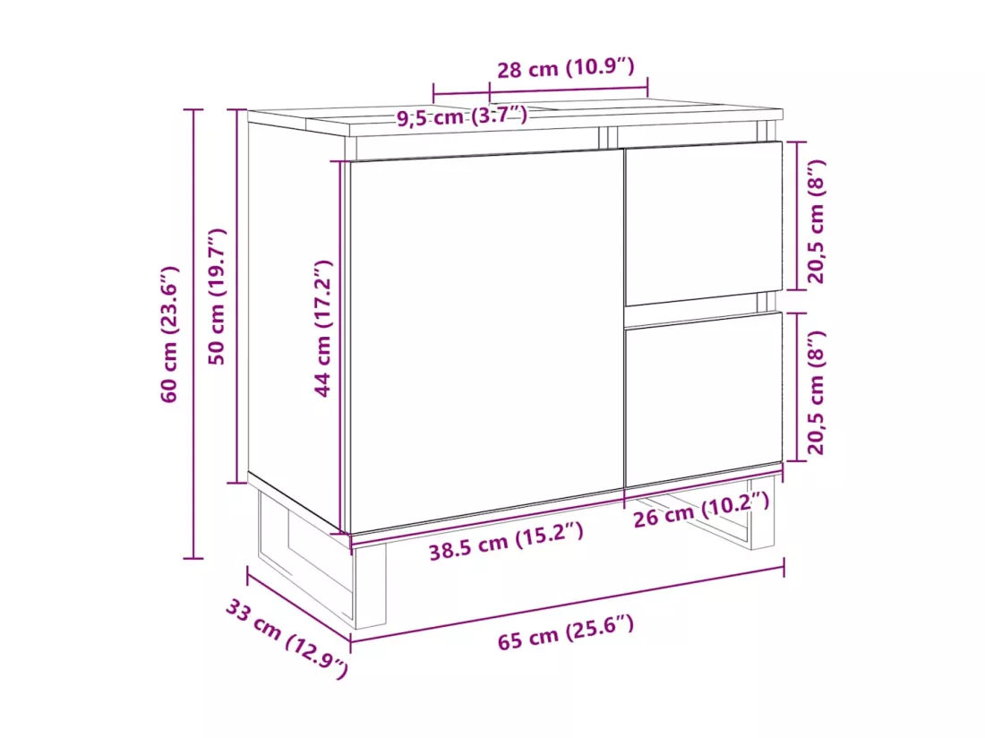 Armoire salle de bain chêne sonoma 65x33x60 cm