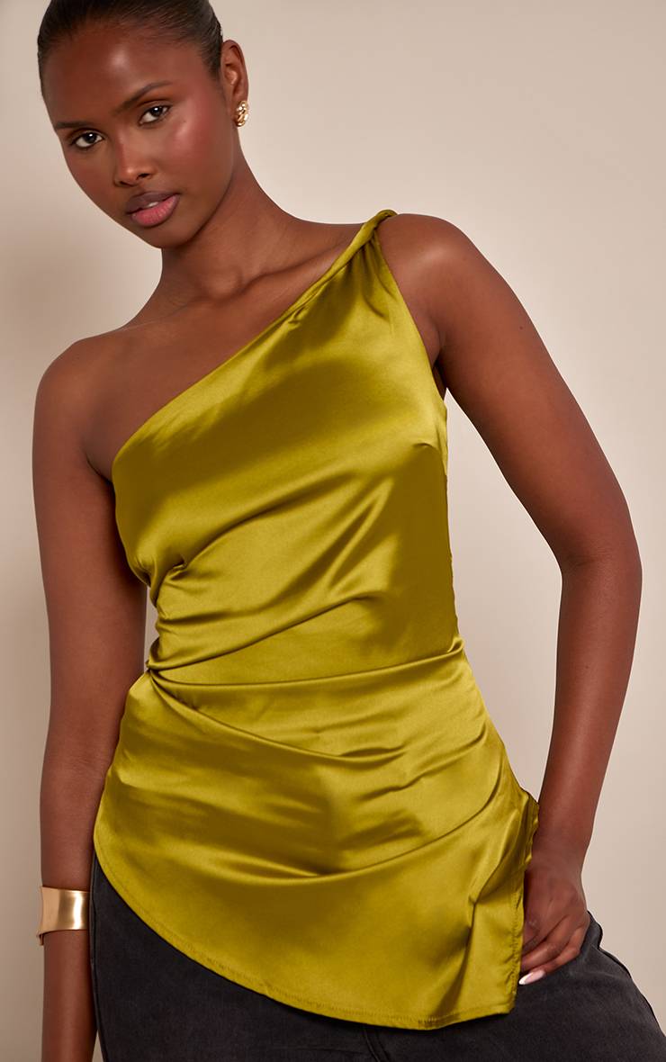 Vert Haut Asymétrique En Satin À Une Épaule