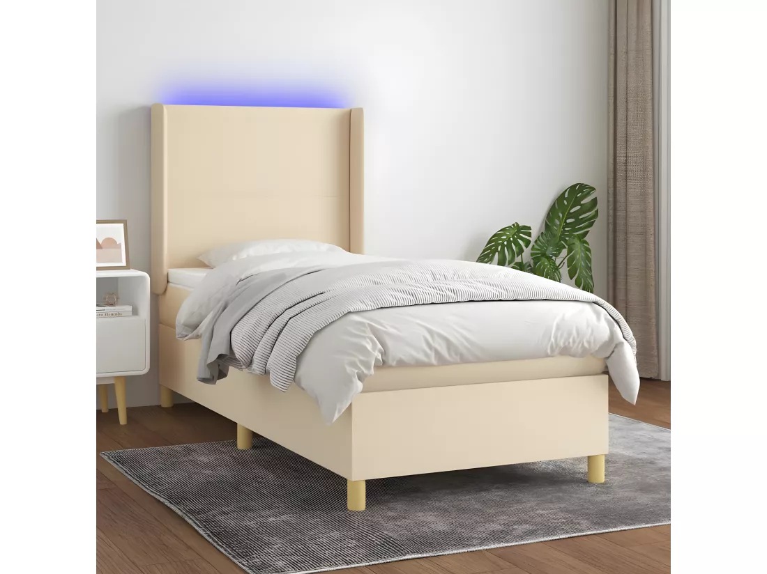 Sommier tapissier avec matelas et LED Crème 80x200cm Tissu