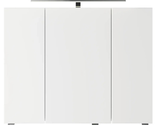 Pelipal Serie 4035 badkamermeubelset, BxHxD 90 x 200 x 43,5 cm, grijze fronten. 3-delige badkamermeubelset bestaande uit een witte keramische wastafel, badmeubel en spiegelkast met LED-verlichting.