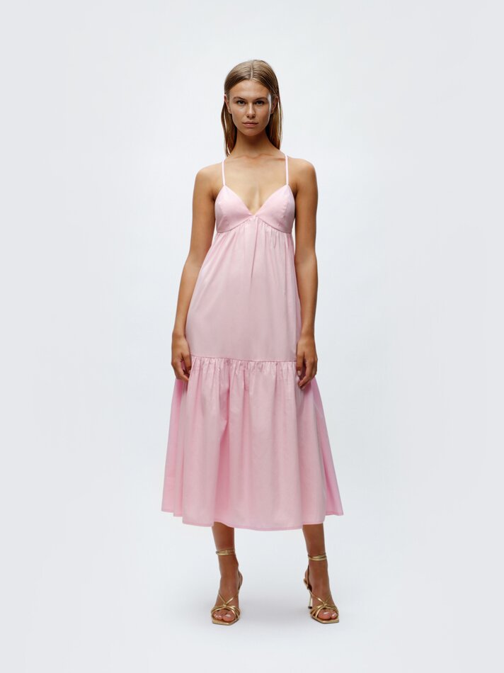 Vestido midi de alças finas - Rosa