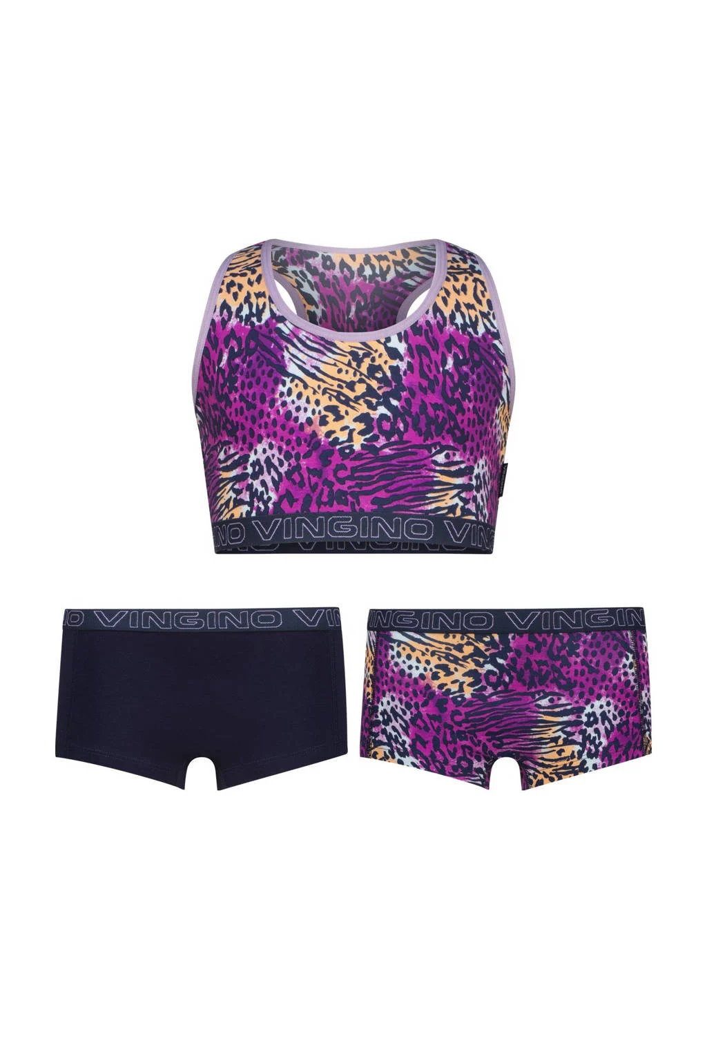 Vingino bh-top + 2 shorts paars/zwart