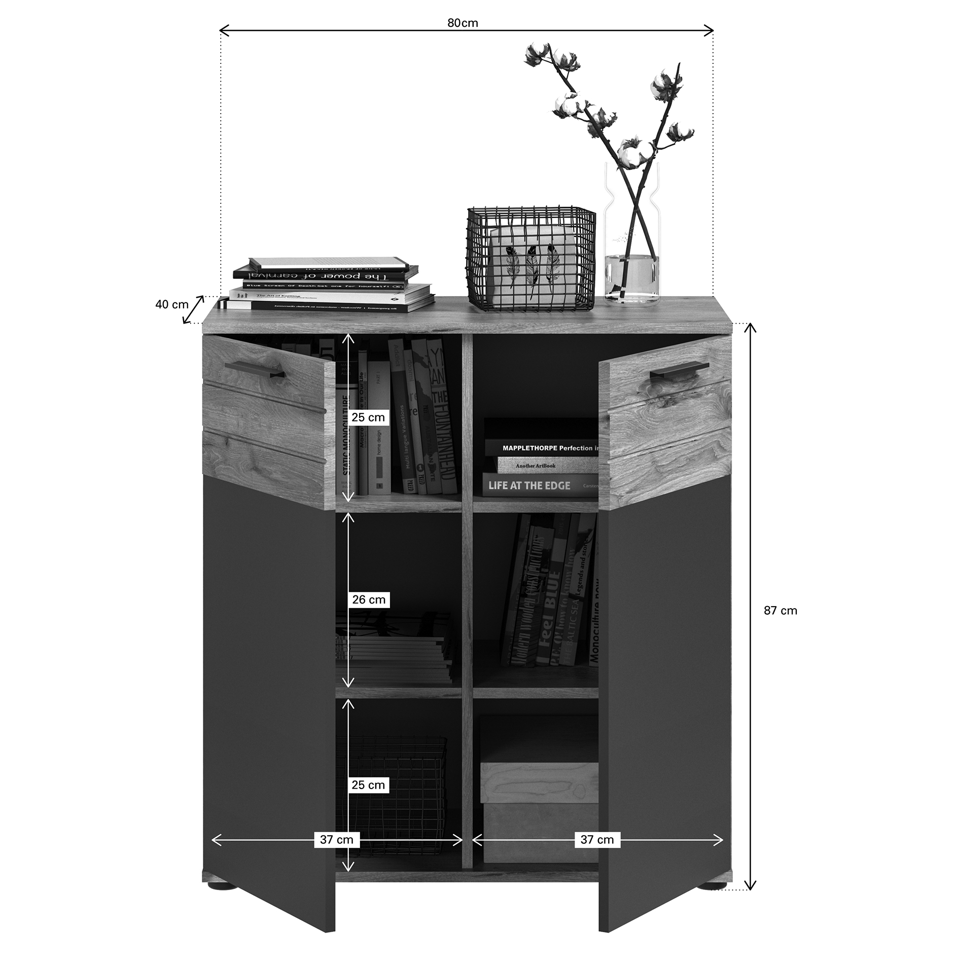Kommode MASON - Nox Oak - Basalt grau - 80 cm