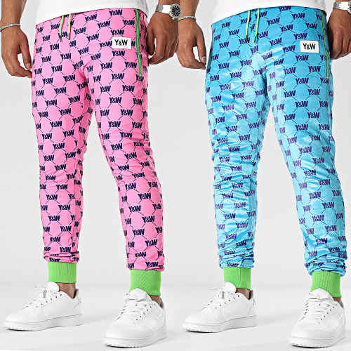 Pantalon Jogging Multi Colors Rose Bleu Clair Réversible
