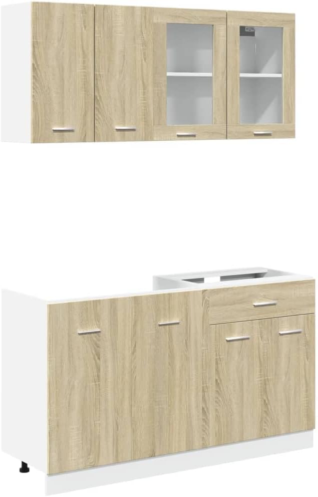 vidaXL 4-TLG. Küchenschrank-Set Lyon Sonoma-Eiche Holzwerkstoff, Küchenzeile, Küchenschrank, Schrank, Hängeschrank, Spülenunterschrank, Küchenmöbel
