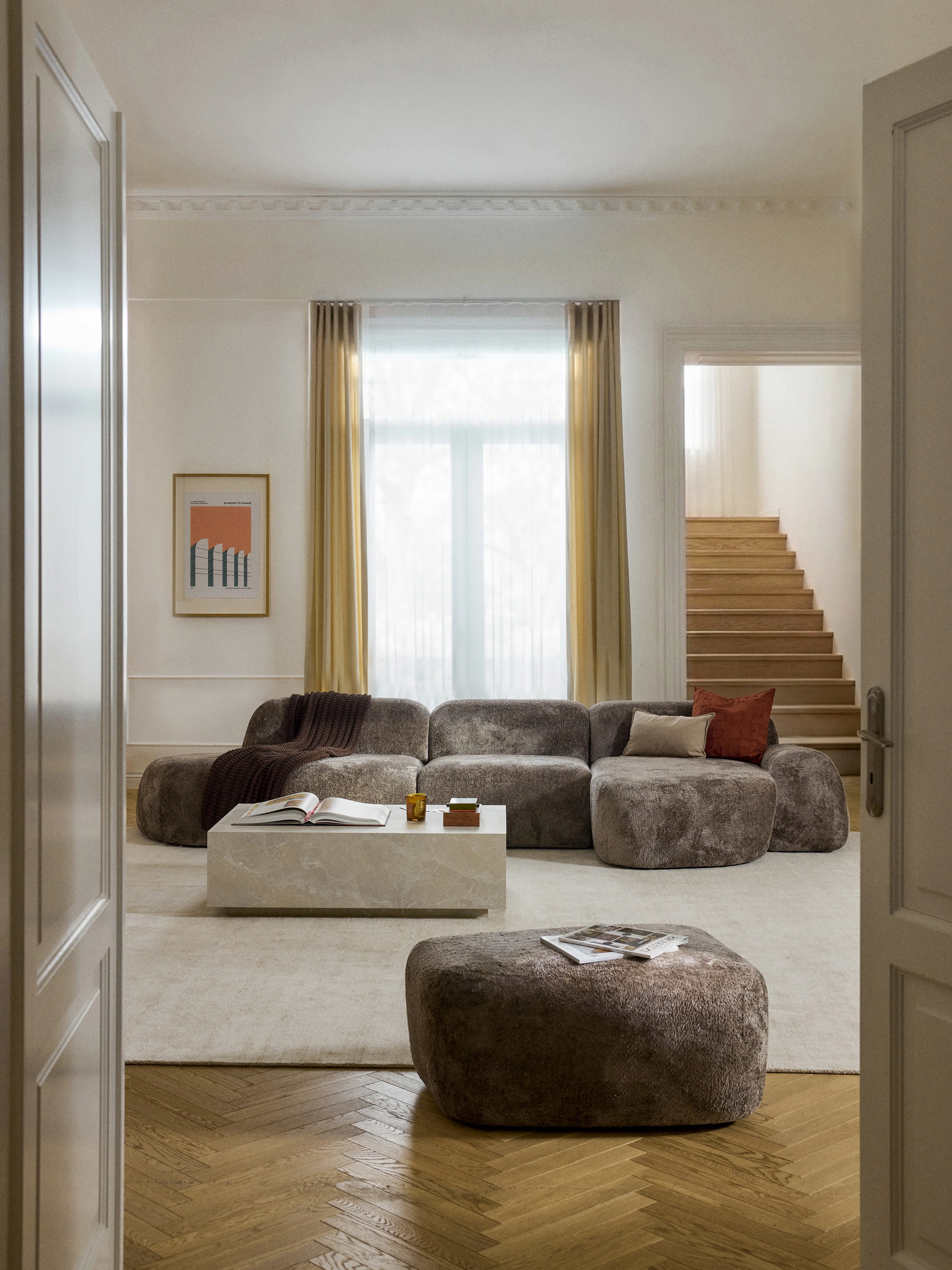 Modulaire teddy-bouclé hoekbank Wolke (4-zits) met chaise-longue