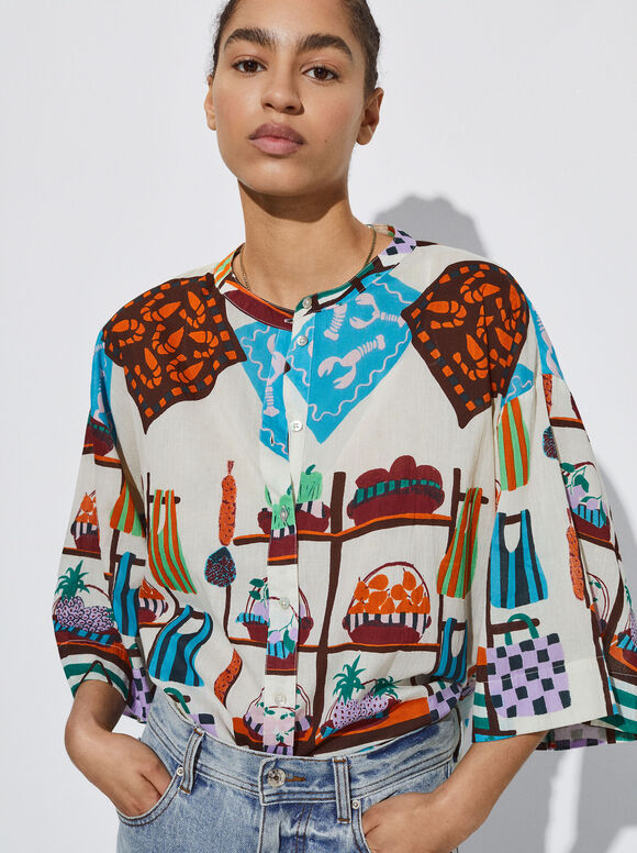 Camisa de algodão estampada - Multicor