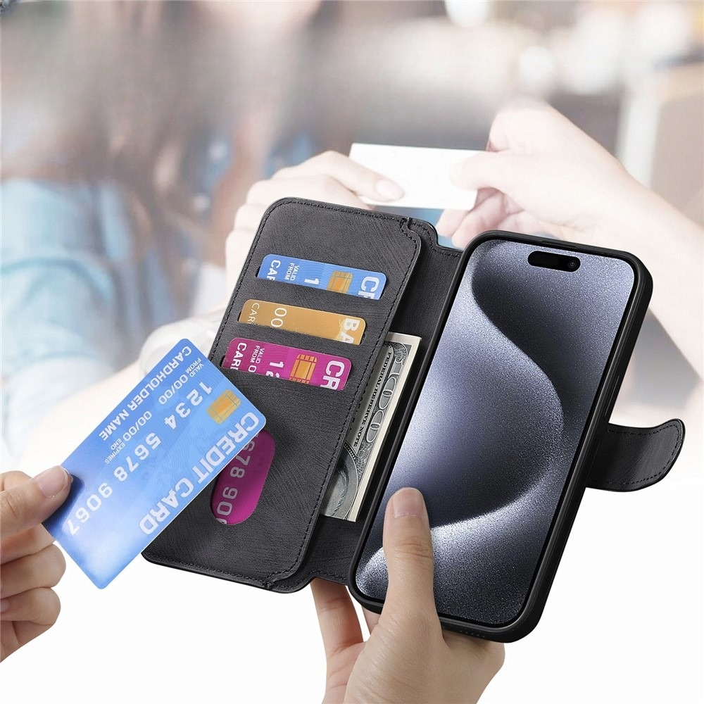 iPhone 16 Pro Max MagSafe Leder Case Schutzhülle   Abnehmbare Tasche inkl. Kartenfächer - Schwarz