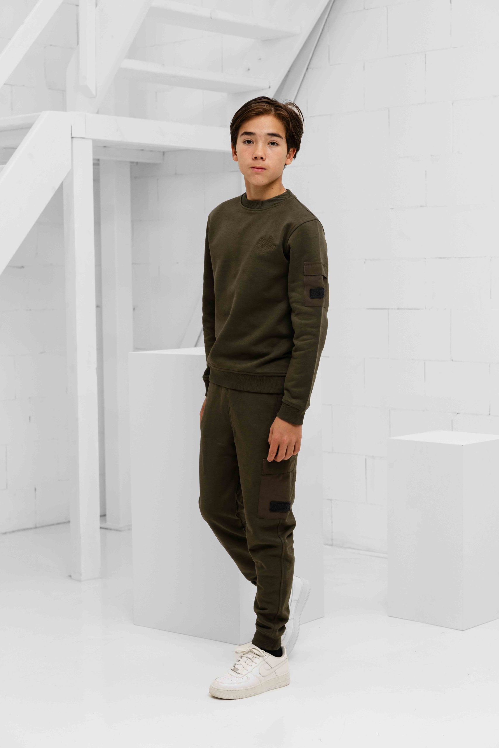 Malelions Nylon Pocket Sweater Trainingspak Kids Donkergroen