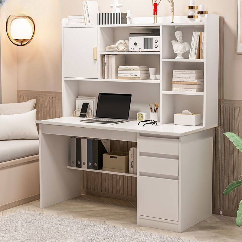 Moderne rechteckige Büroschreibtisch mit Aktenschrank, Außenlagerschränke & Aufsatz - Nur Tabelle Weiß L 100 x B 40 x H 165 cm