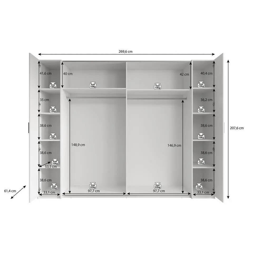 Meubella - Kledingkast Stoke - Wit - 270 cm