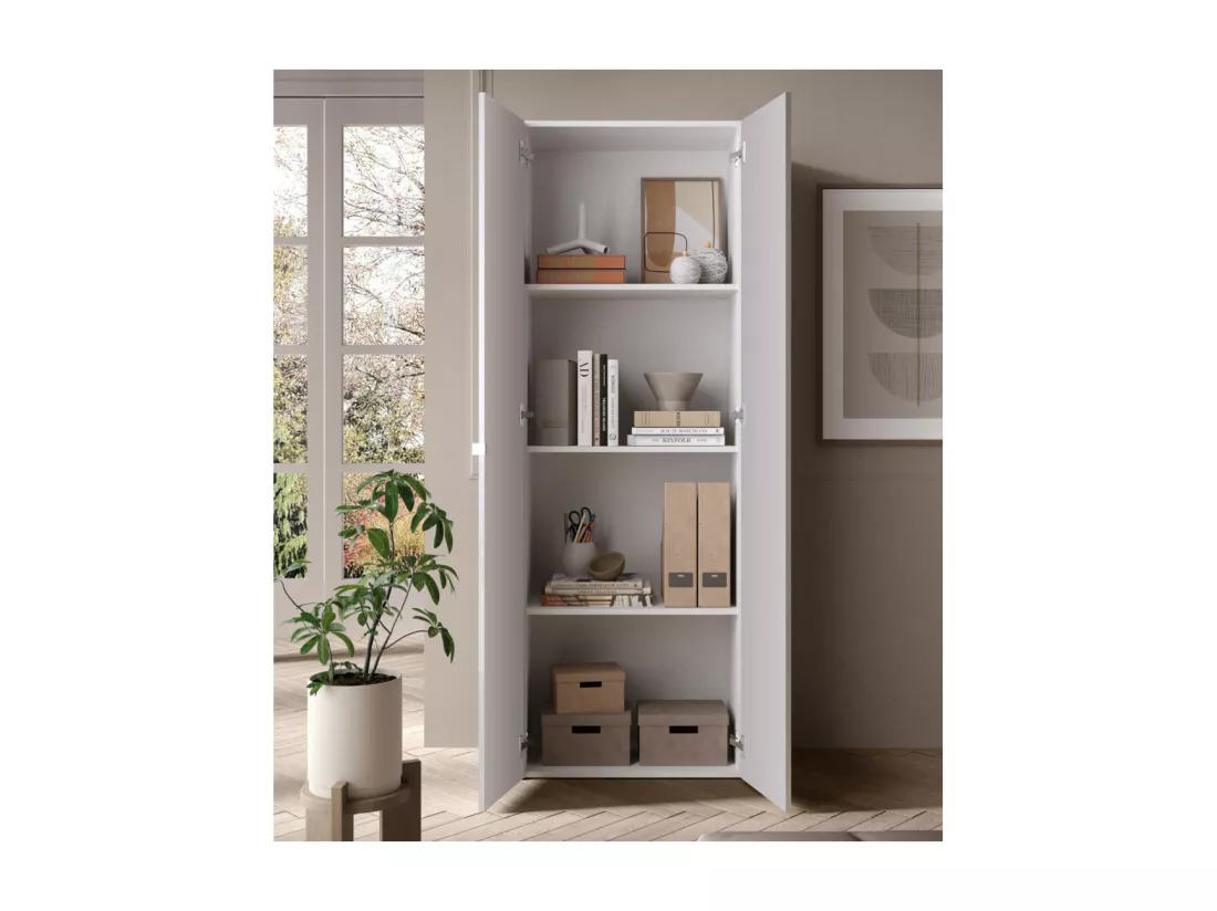 Armoire de bureau 2 portes 3 étagères laqué Blanc brillant - TORINO