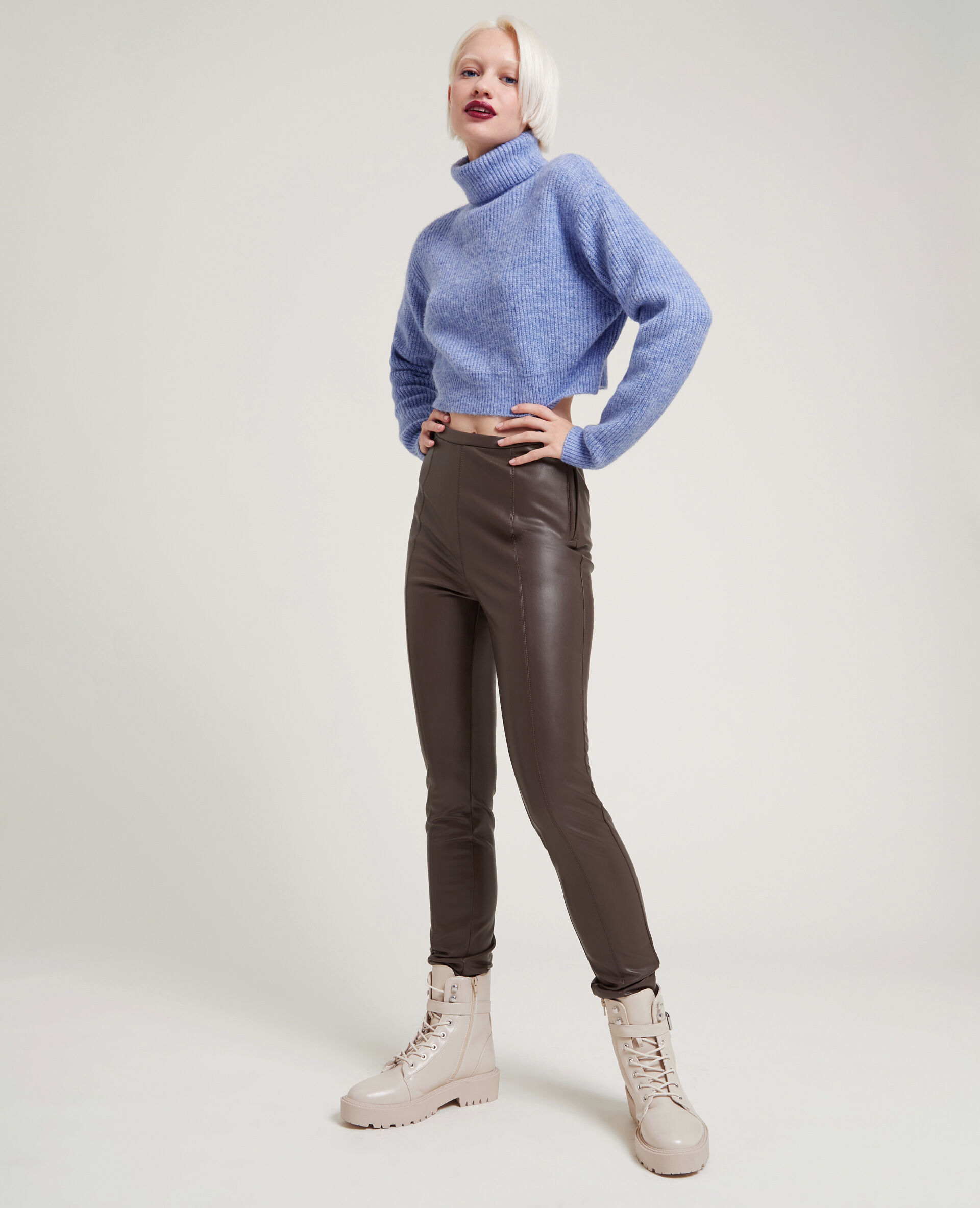 Legging simili cuir - Marron