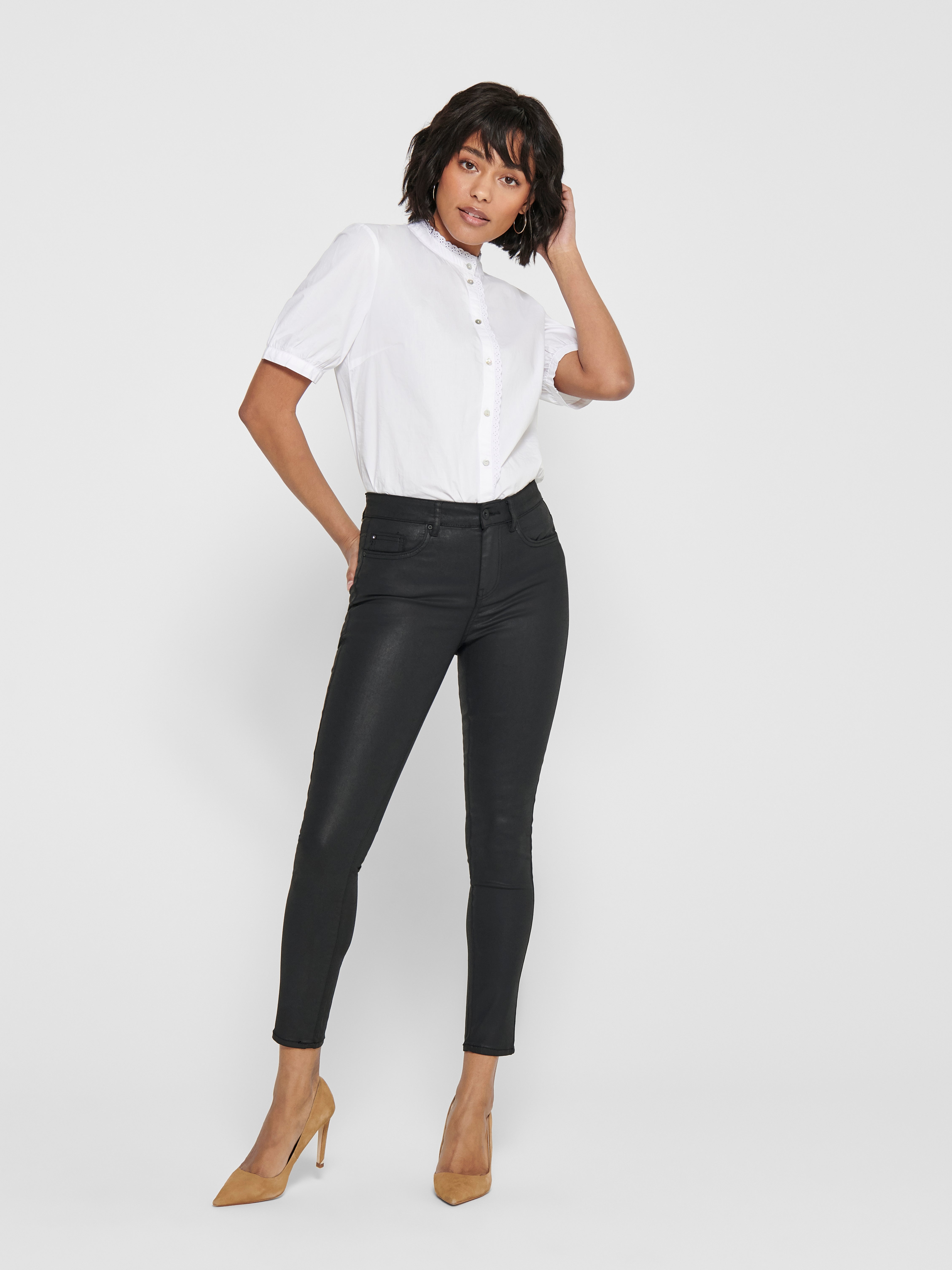 ONLHUSH Mittlere Taille Skinny Fit Hose in Lederoptik Black