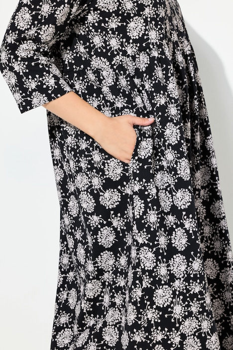 Jersey-Midikleid, Pusteblumen, Rundhals, 3/4-Arm