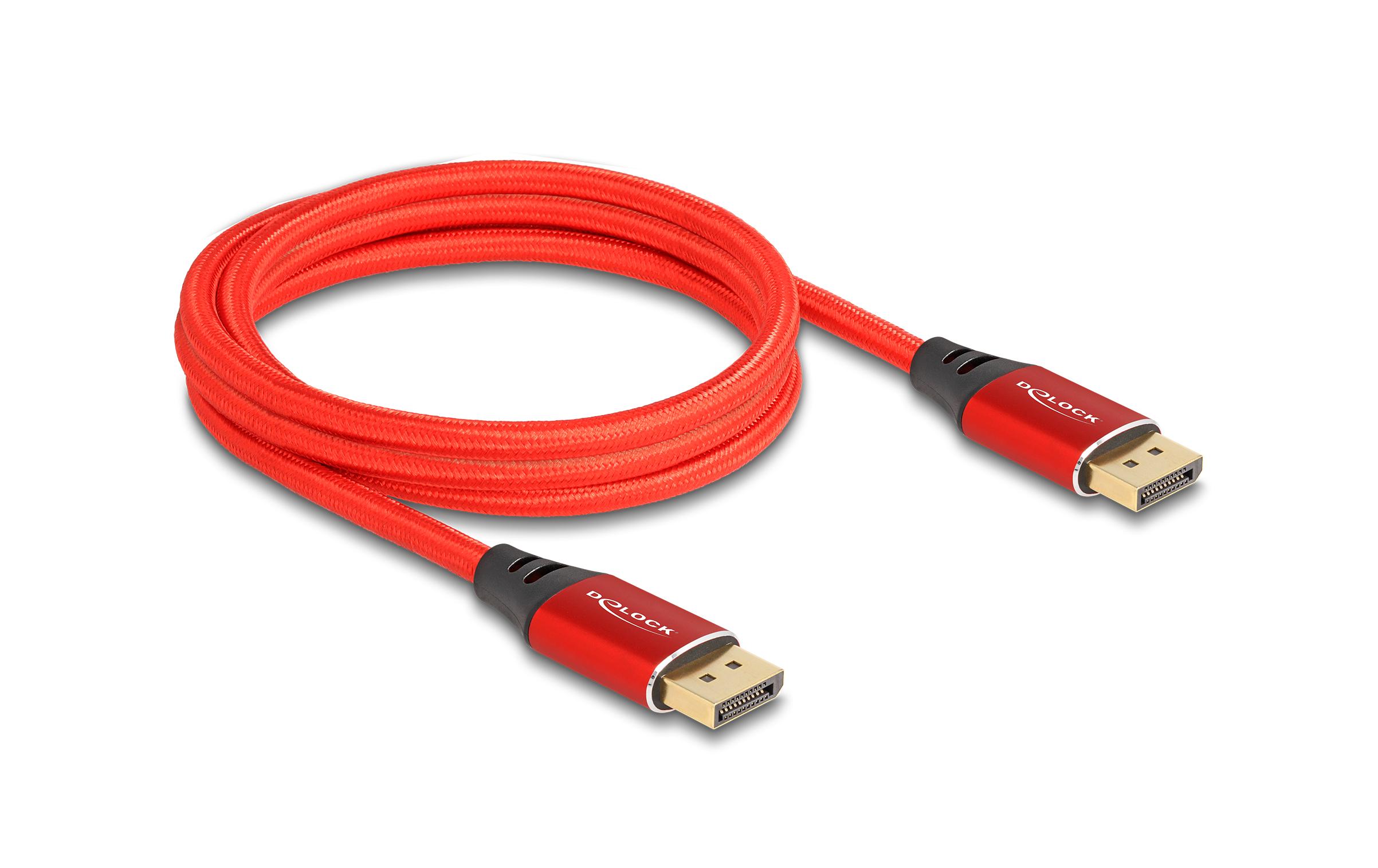 Kabel 16K 60 Hz DisplayPort - DisplayPort, 2 m, RotDelock DisplayPort Kabel 16K 60 Hz 2 m rot Metall