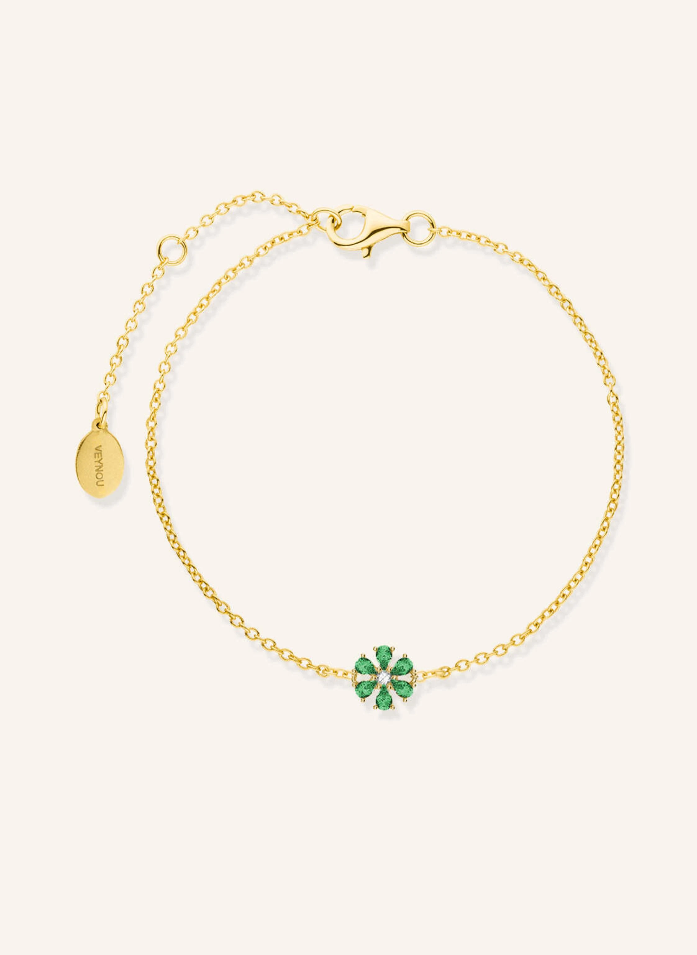 VEYNOU Armband BLOOMING EDEN aus 14 Karat Gelbgold und 0,27ct. lab-grown Smaragde und 0,03ct. Diamant