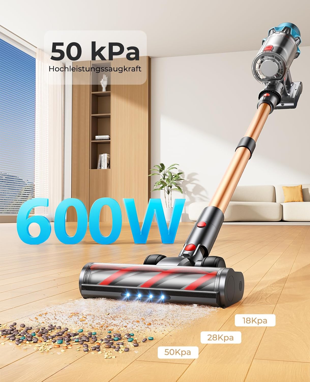 Fieety Akku Staubsauger Kabellos, 50kPa/600W Starkes Saugen, 65Min, 1.6L Beutellos - 8-in-1 Mit Anti-Haar-Wickel, Sofabürste & Ladestation, Ideal für Tierhaare, Teppiche, Hartböden, Auto