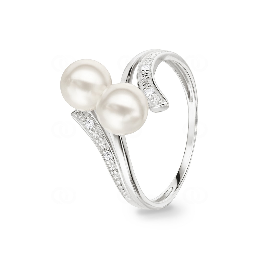 Damenring 925 Silber rhodiniert mit Kunstperleen 6mm und Zirkonia