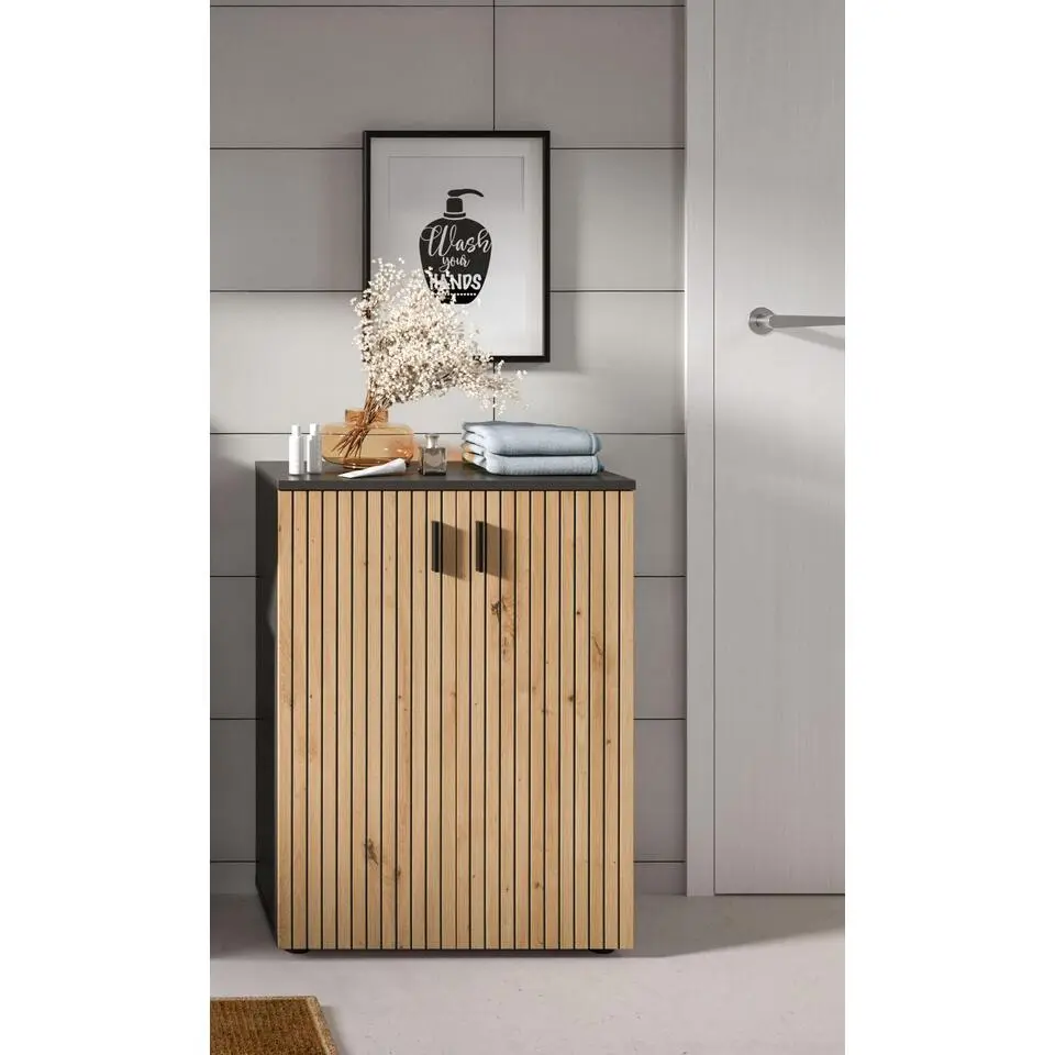 Hioshop Mone badkamerkast 2 deuren eiken decor- donkergrijs