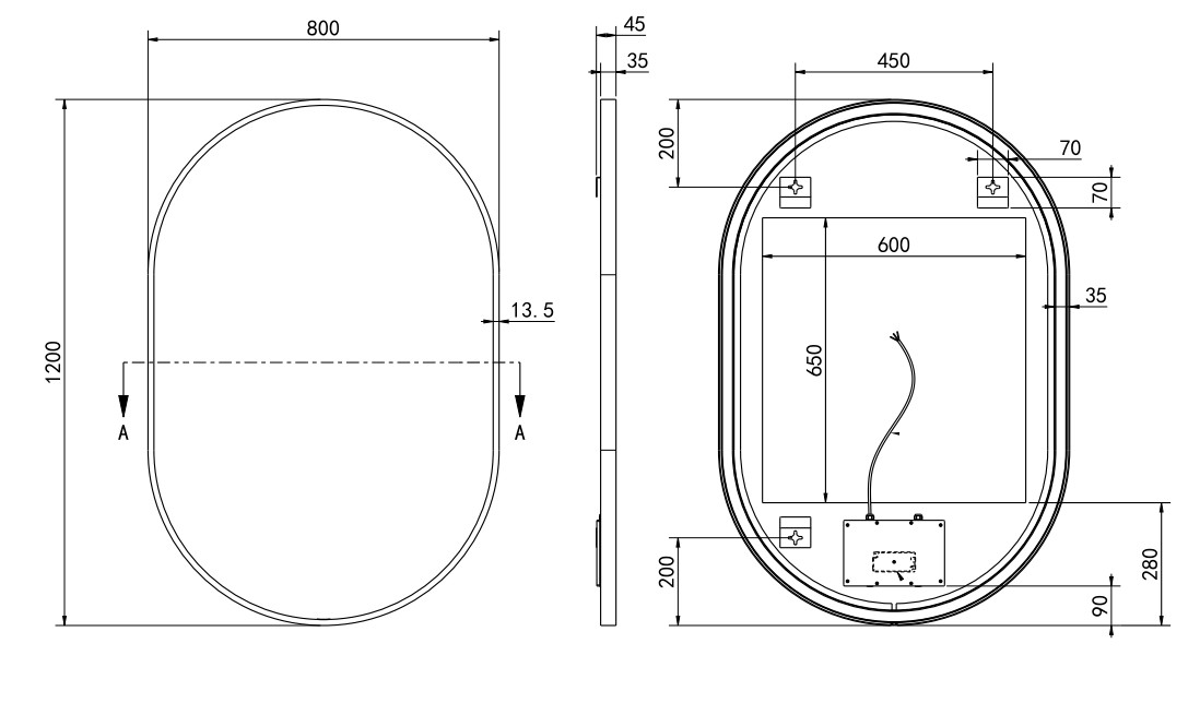 Hotbath &More Oval spiegel ovaal 80x120cm geborsteld koper PVD