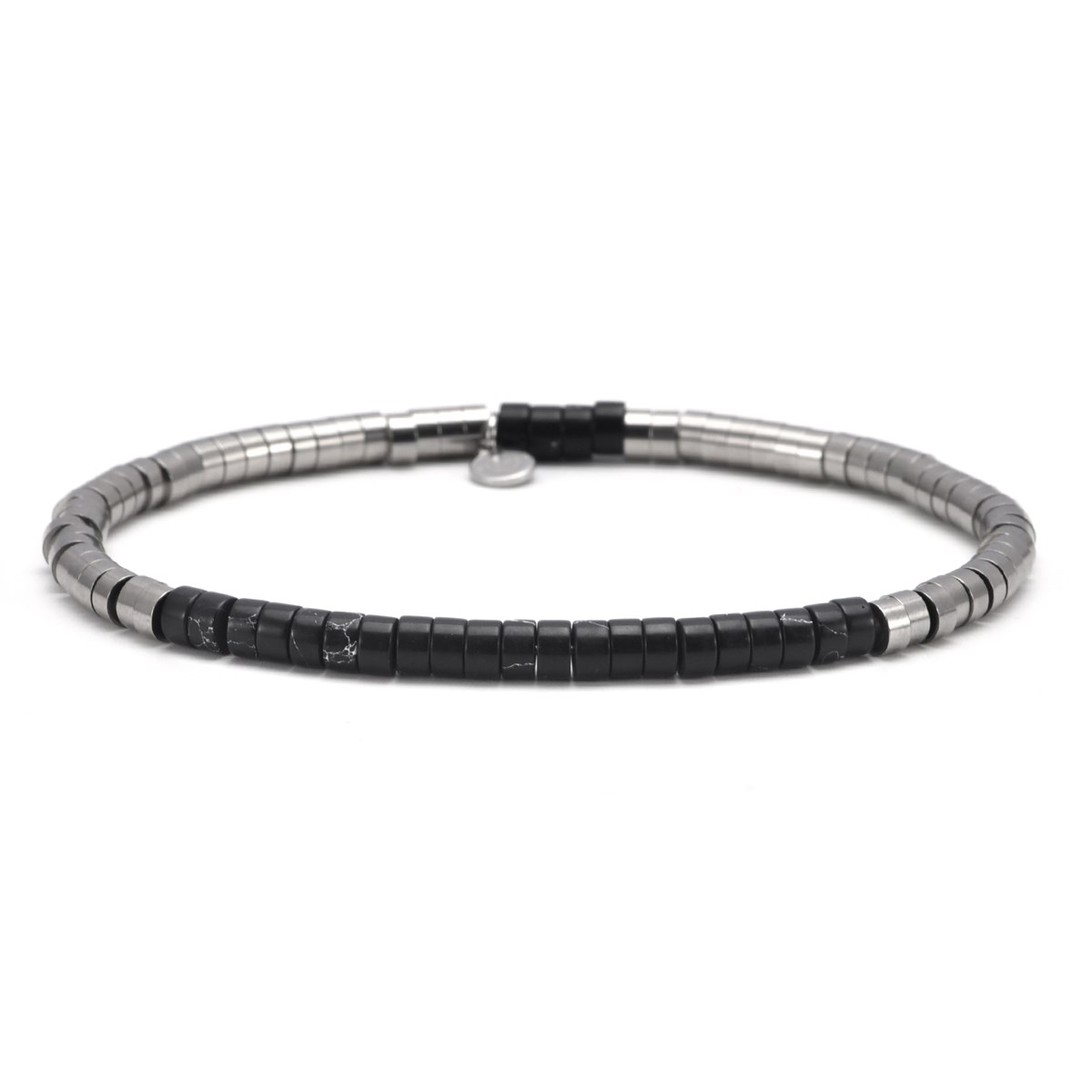 Bracelet Acier Perles Heishi 4mm Jaspe Noir Impérial-Small-16cm