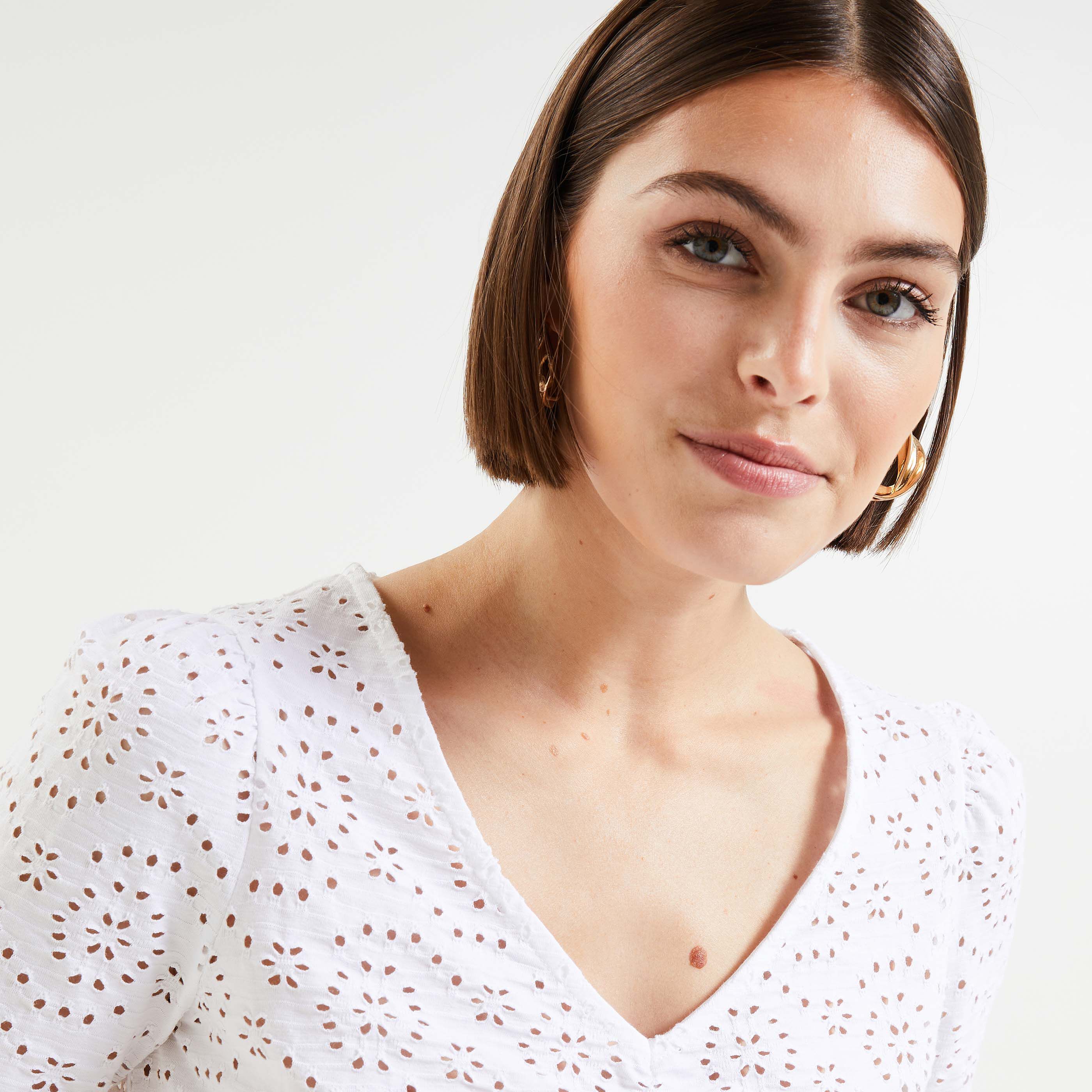 Tshirt ajouré femme - BLANC CASSE