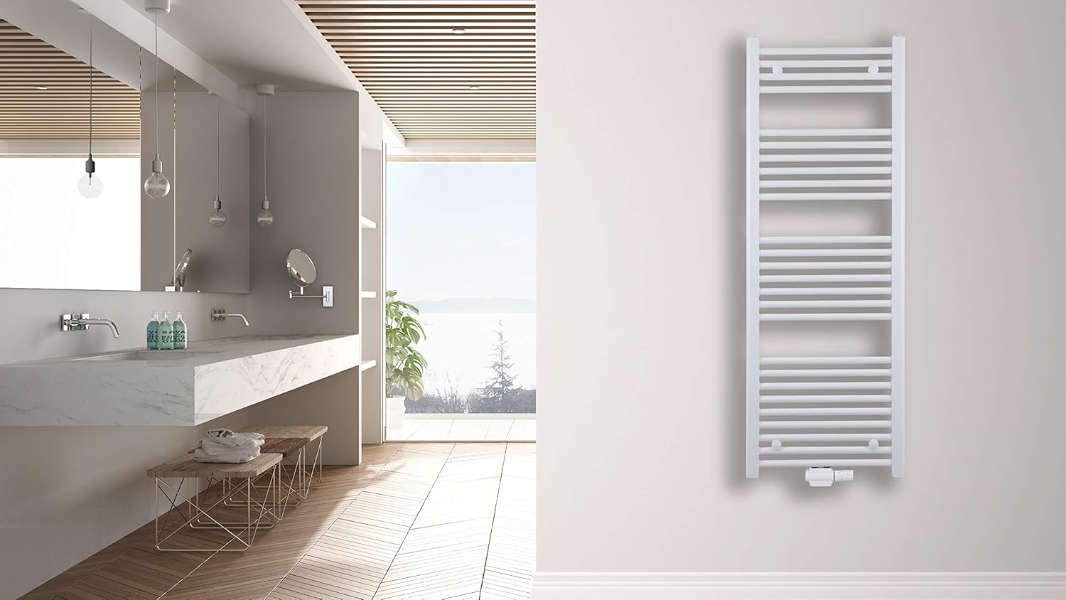 MC Heat Premium Badheizkörper (700x1800 mm Weiß) - Handtuchheizkörper - Handtuchwärmer mit Mittelanschluss