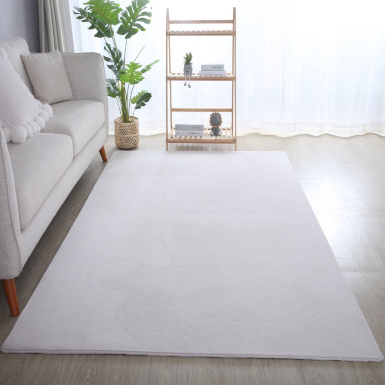 Waschbarer Teppich Wohnzimmer, Kurzflor rutschfest Flauschig Weich, Einfarbig, Felloptik, Super Soft