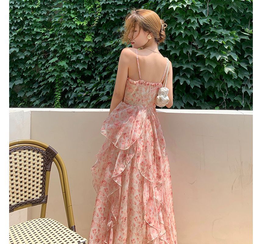 Egsy - Midi-jurk met spaghettibandjes en bloemenprint