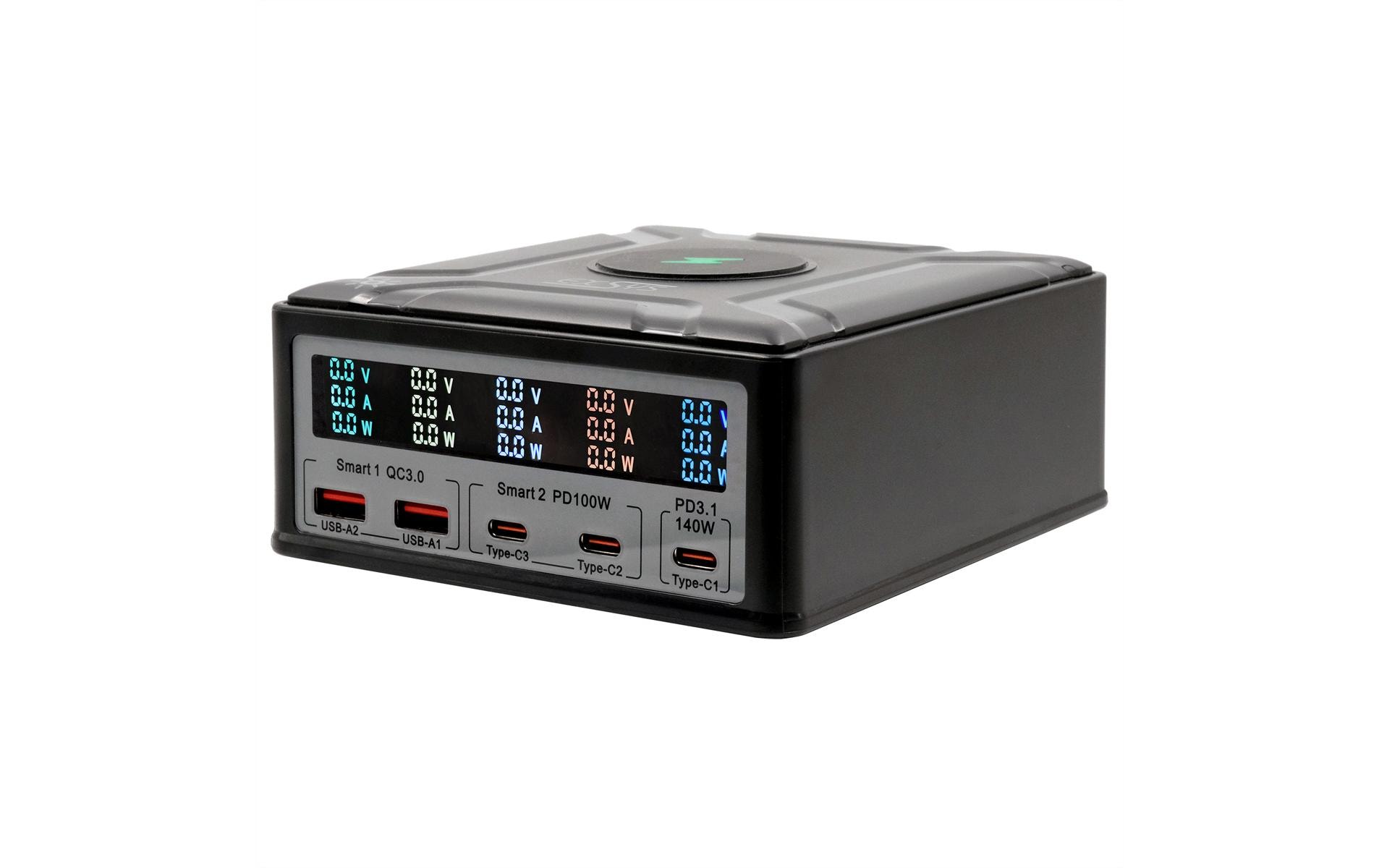 Ladestation EX-1107 Schwarz<br>260 W Multiport Ladestation mit 6 USB Anschlüssen